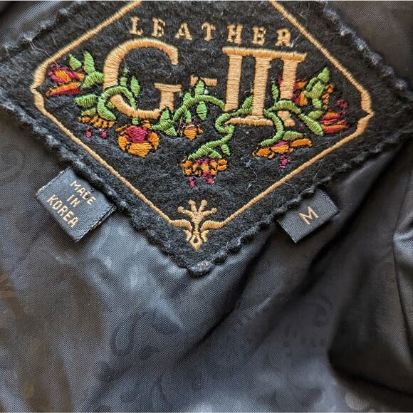 Vintage G III black leather paisley late 80's 90's fitted jacket coat sz medium - Picture 10 of 12